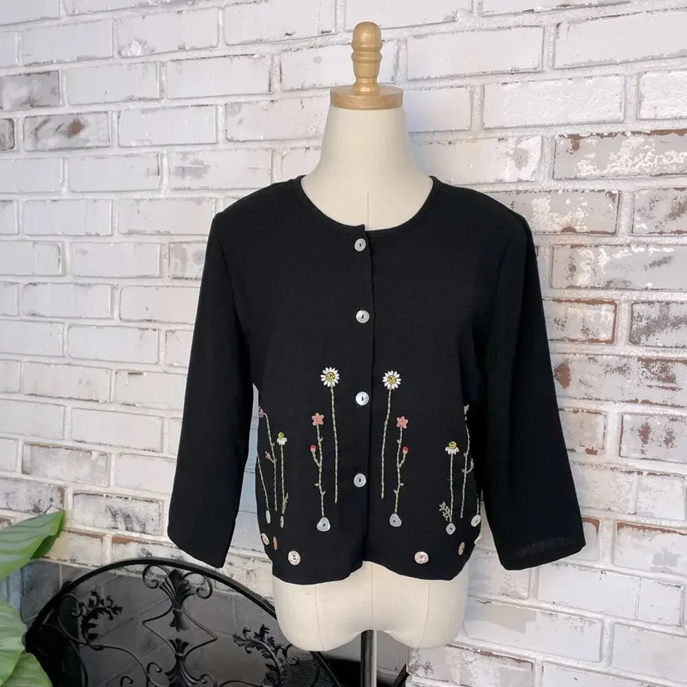 Vintage 90s California Concepts Shell Button Floral Embroidered Blazer Jacket